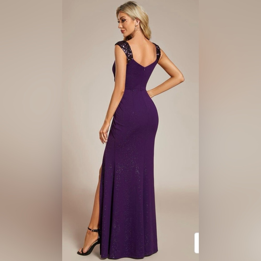 NWT Ever-Pretty Glitter High Slit Sequin Shoulder Strap Evening Dress - Picture 2 of 5